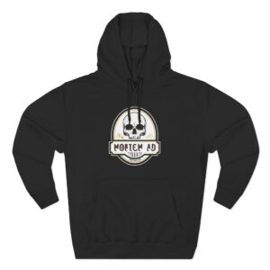 Gothic Skull Fleece Hoodie - Mortem Ad, Unisex Hoodie, Halloween Apparel, Grunge Fashion, Cozy Streetwear, Gift for Him/Her